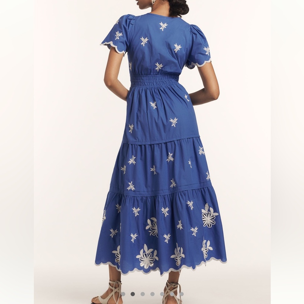 Anthropologie Somerset Embroidered Maxi Dress Short-Sleeve New XXS Blue White - Picture 1 of 16